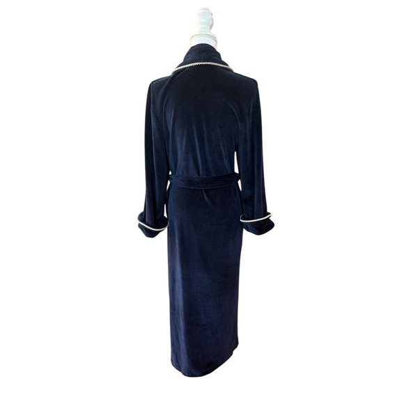 Diamond Tea Velvet Robe Navy Blue Petite Long Sleeve Tie Waist - Picture 4 of 10